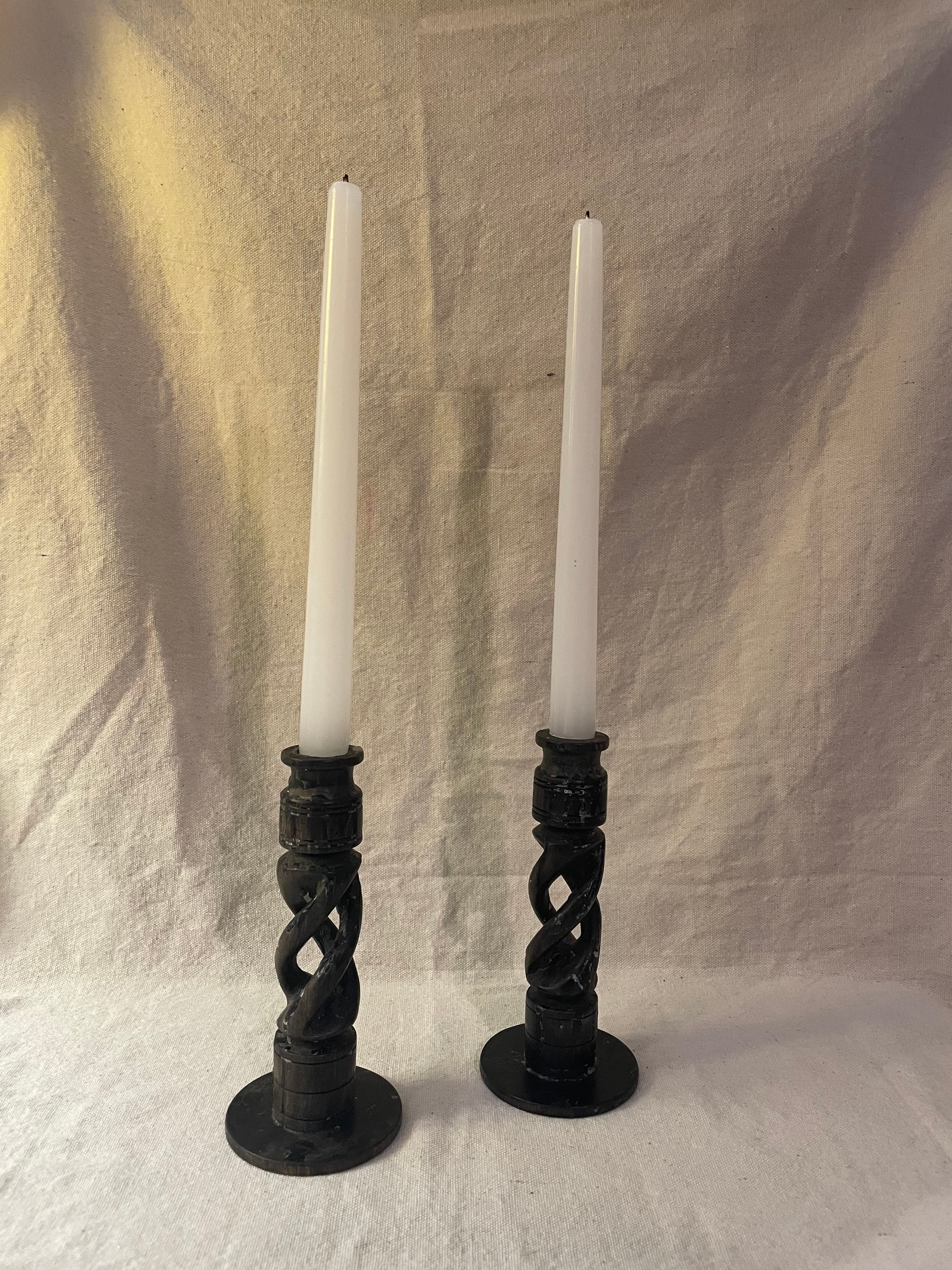 Vintage Carved Wooden Candleholders