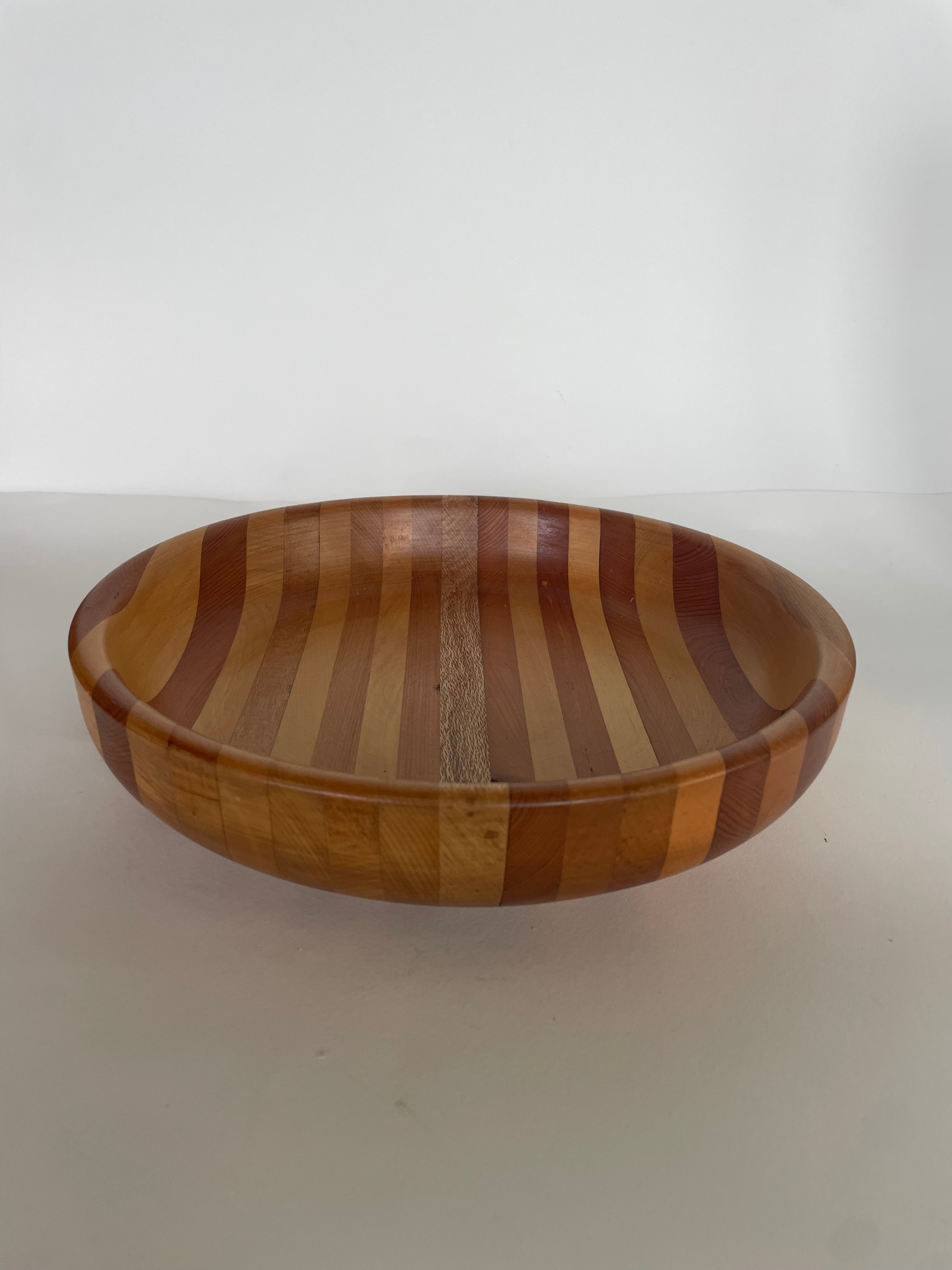 Vintage Striped Timber Bowl