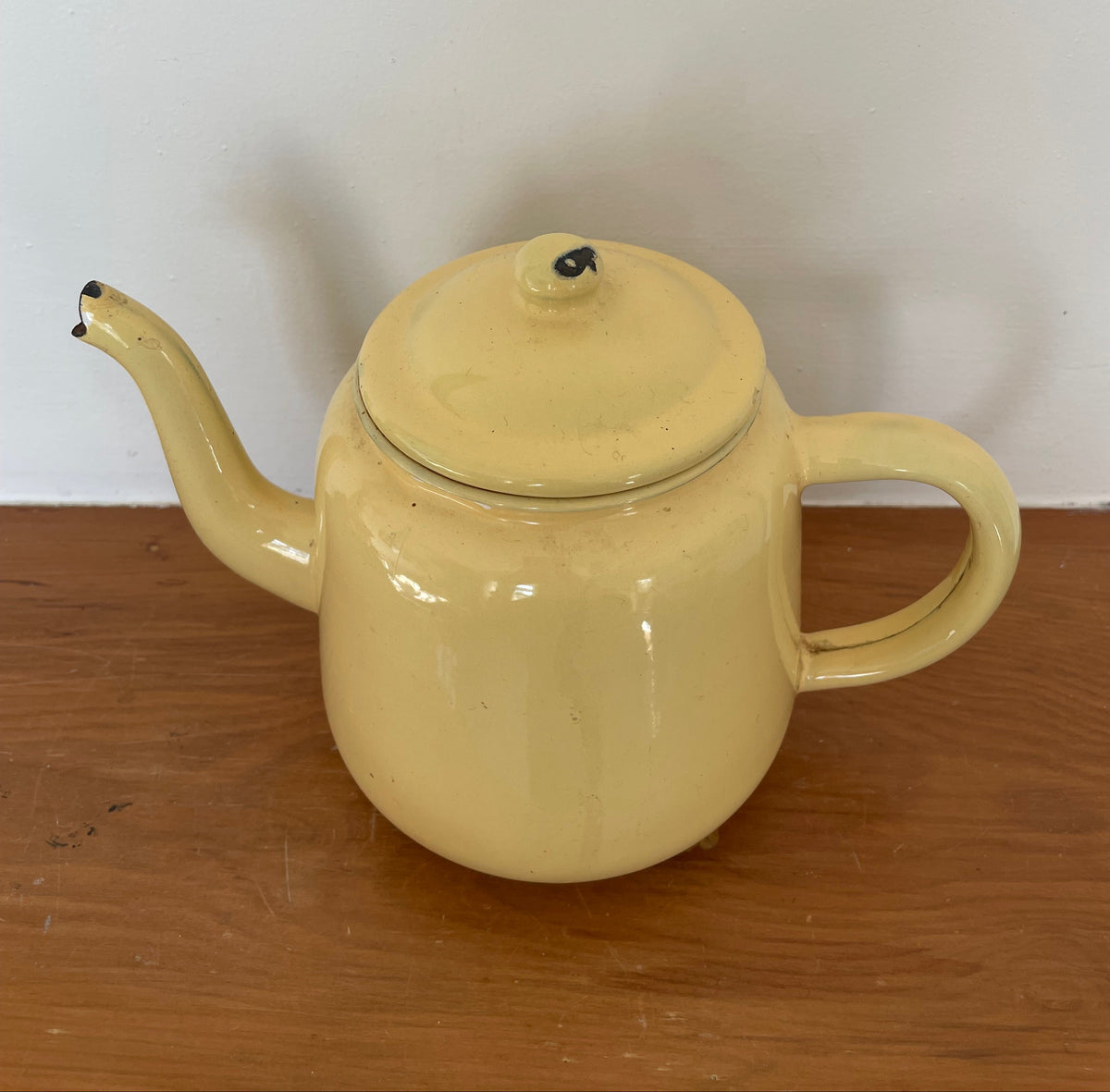 Vintage Yellow Enamel Teapot