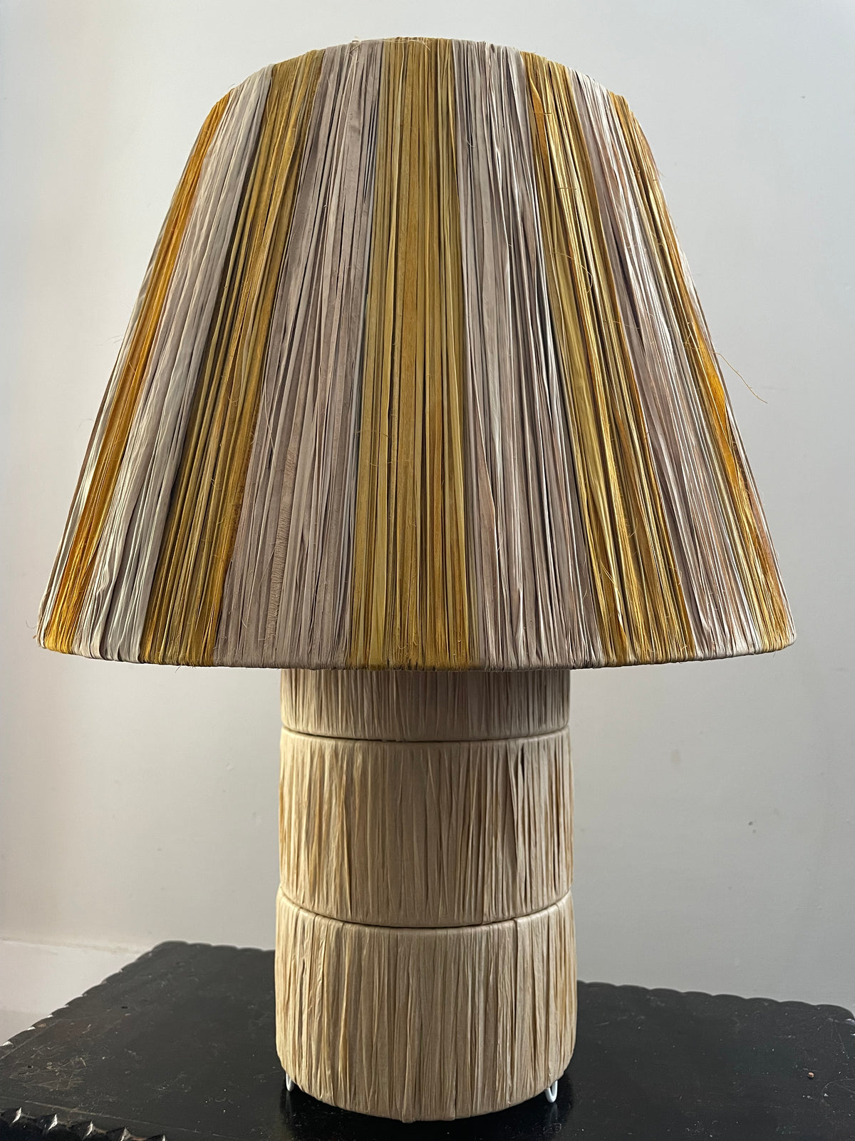 Mustard Stripe Raffia Lamp