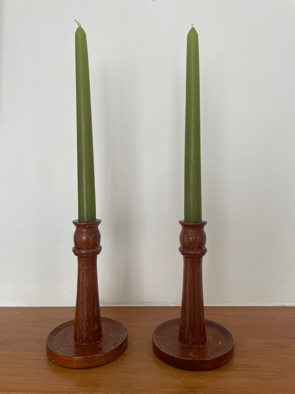 Vintage Wooden Candle Holder Pair