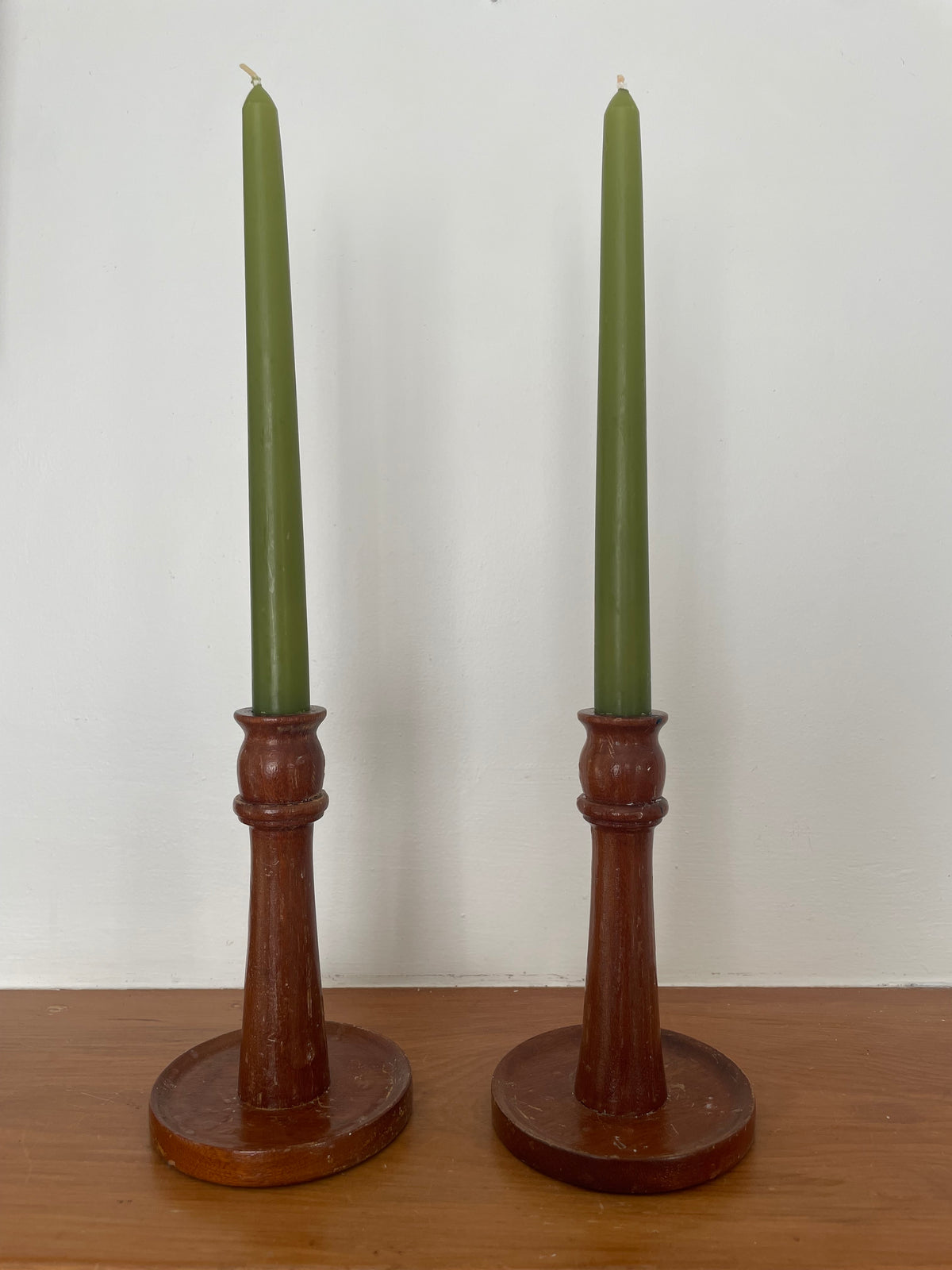 Vintage Wooden Candle Holder Pair