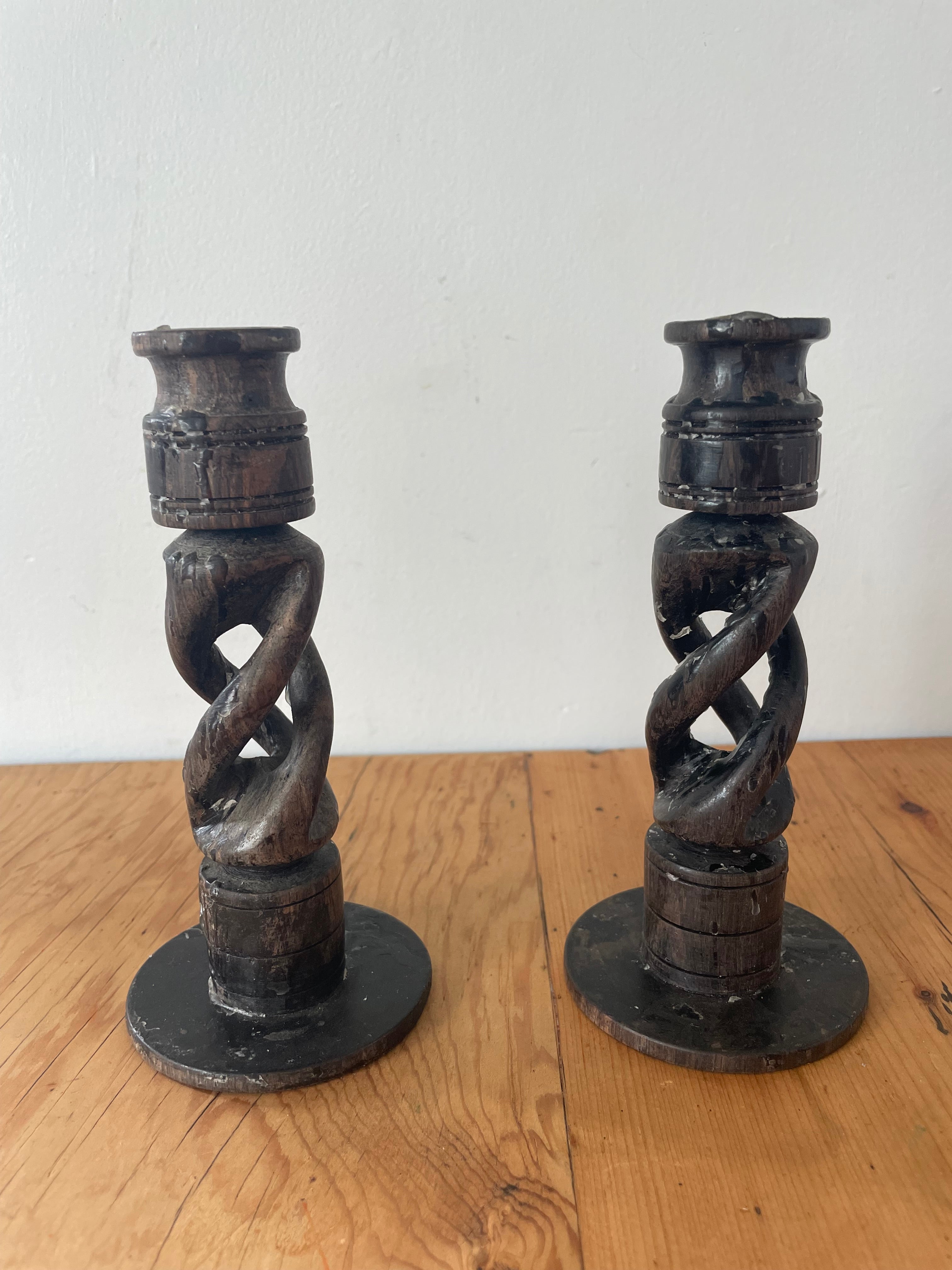 Vintage Carved Wooden Candleholders