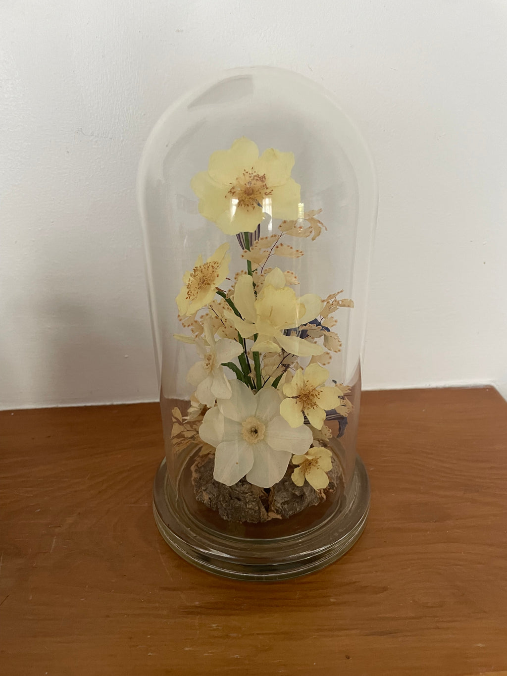 Vintage Glass Cloche Dome With Bluebells