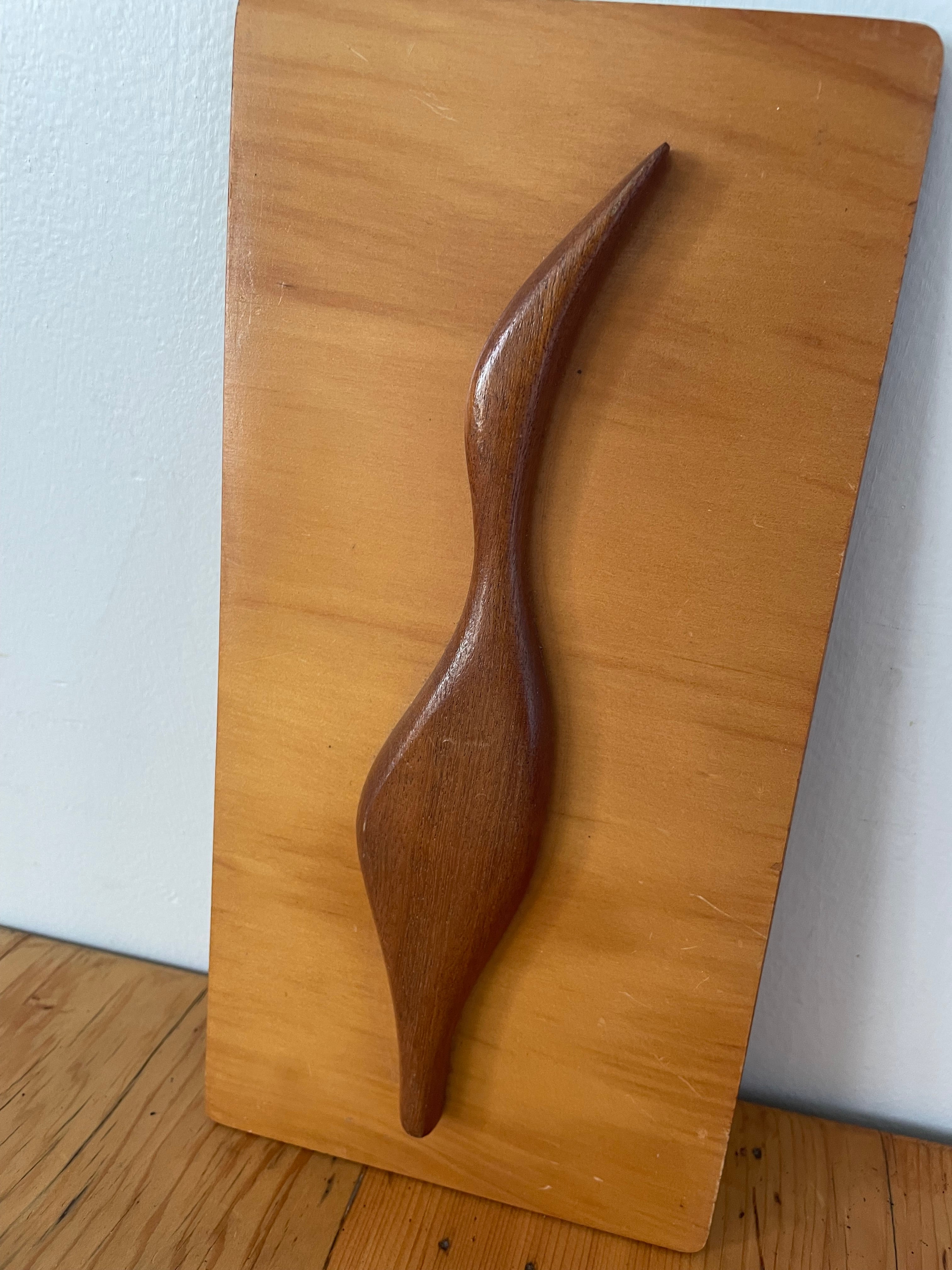 Mid Century Carved Wood Crane Picture