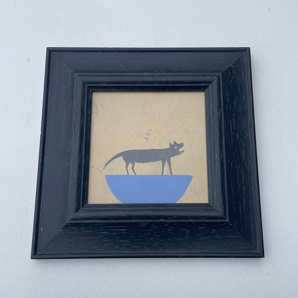 Folk Art Cat On Blue Bowl Print