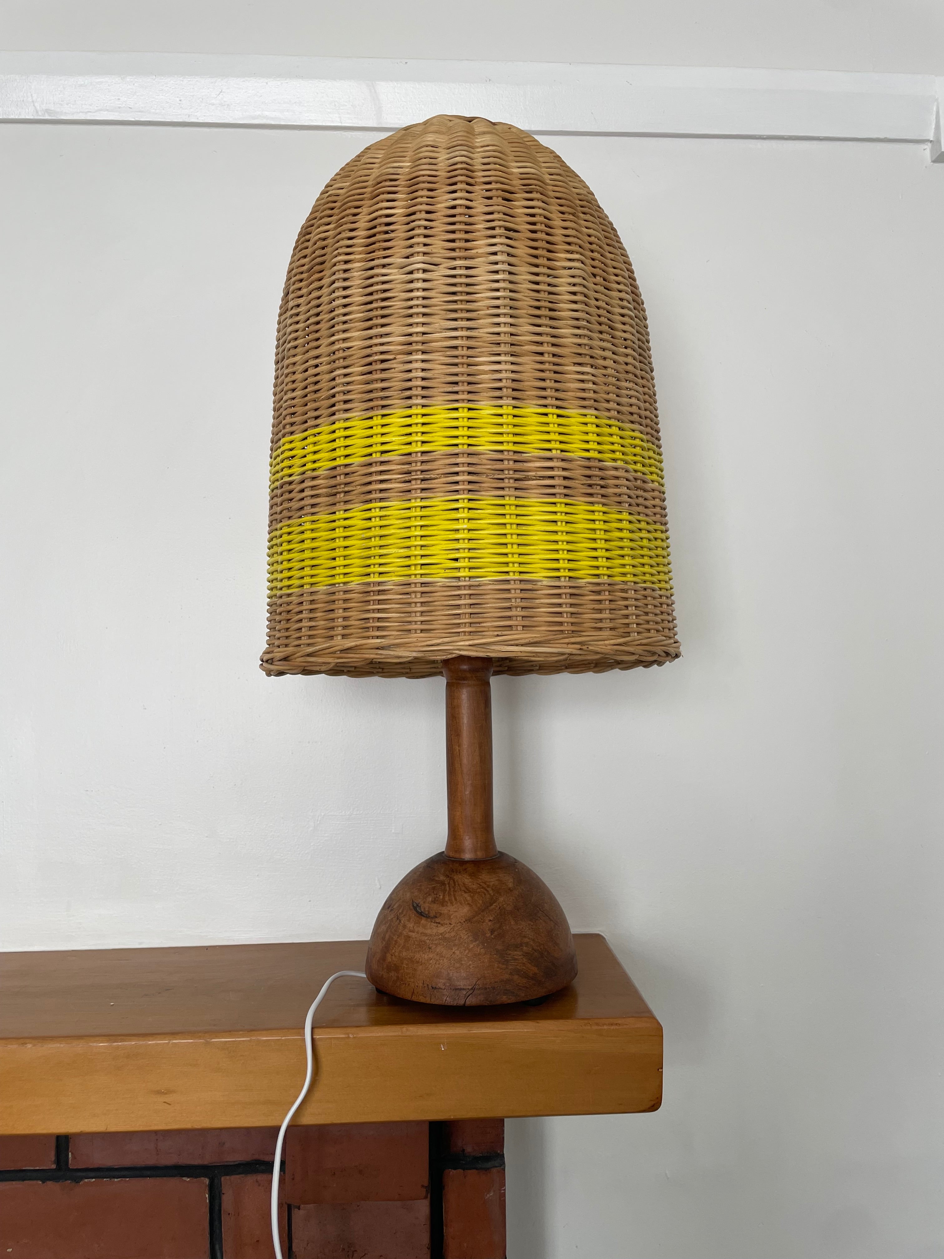 Large Vintage Lamp With Cane Shade