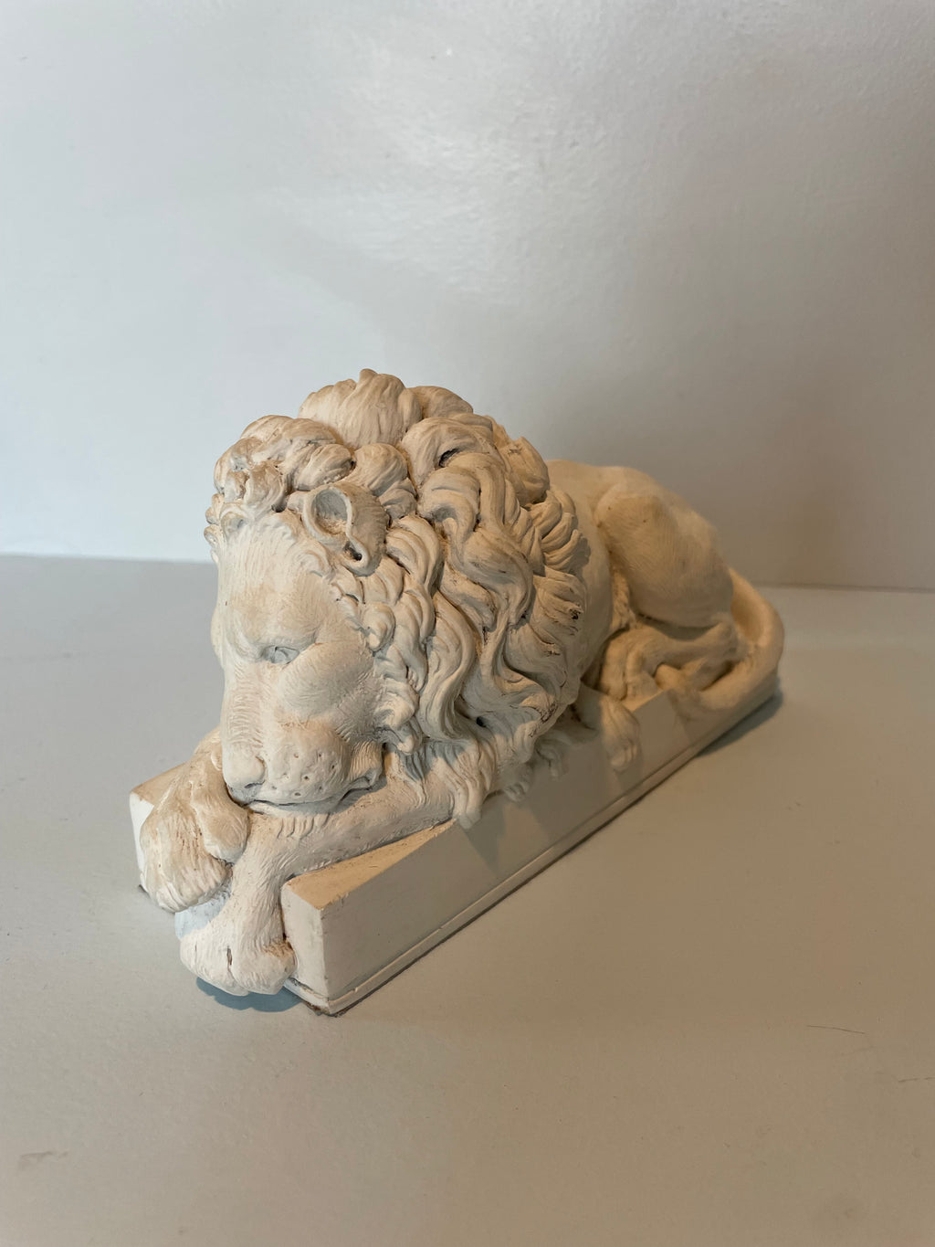 Vintage Sleeping Lion Stone Statue