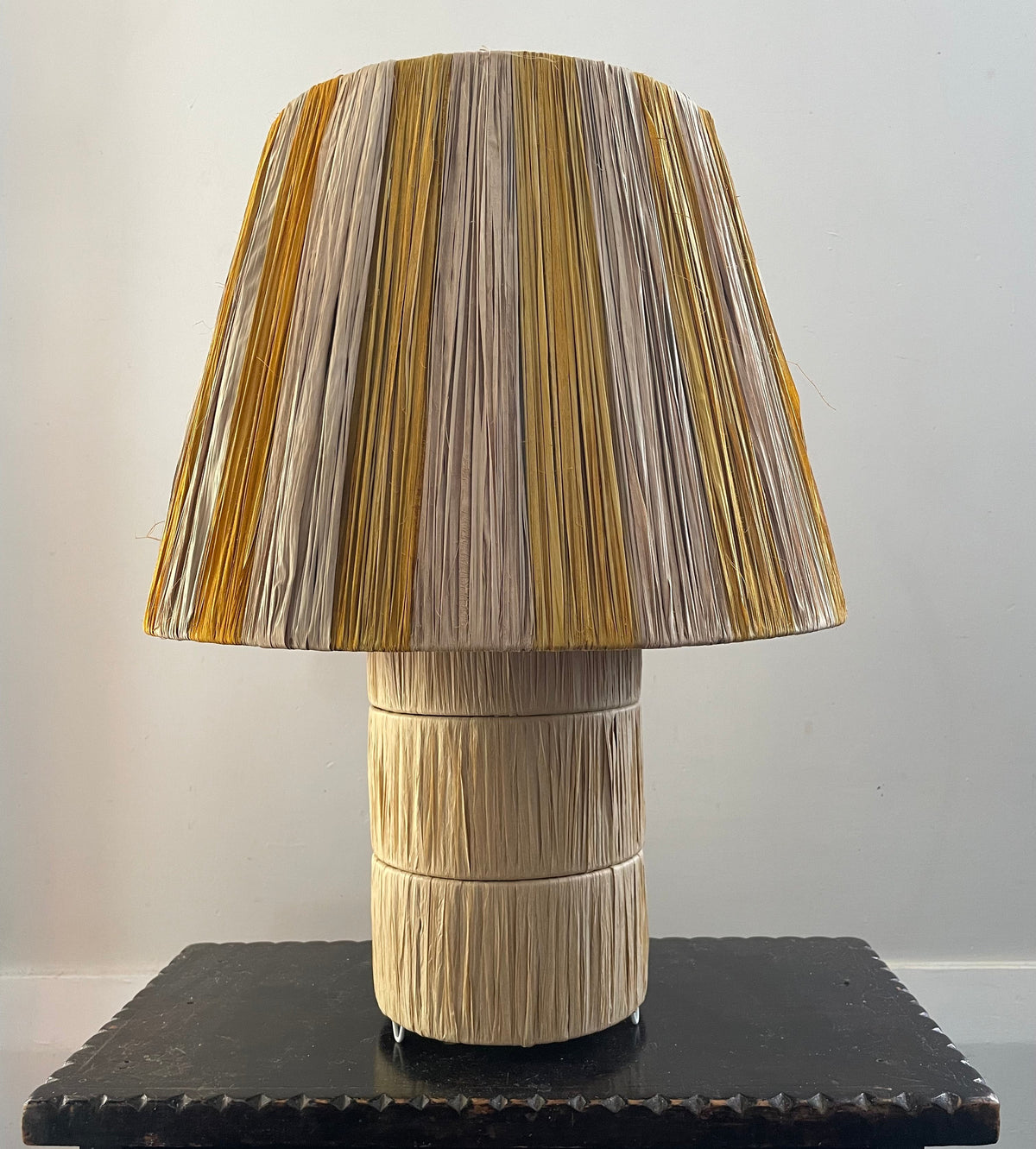 Mustard Stripe Raffia Lamp