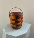 Vintage Wooden Checkered Lidded Vessel