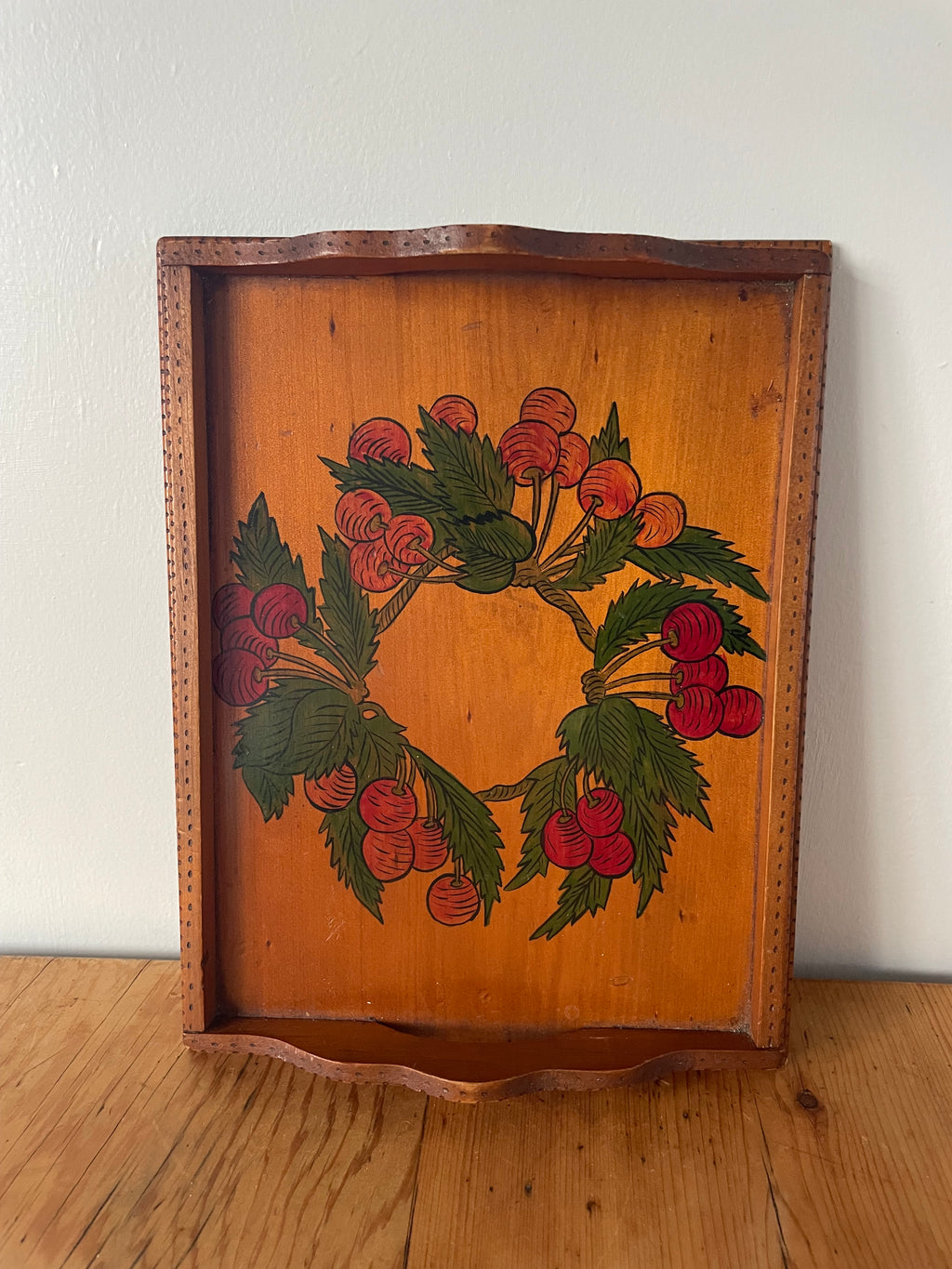 Vintage Wooden Pokerwork Tray