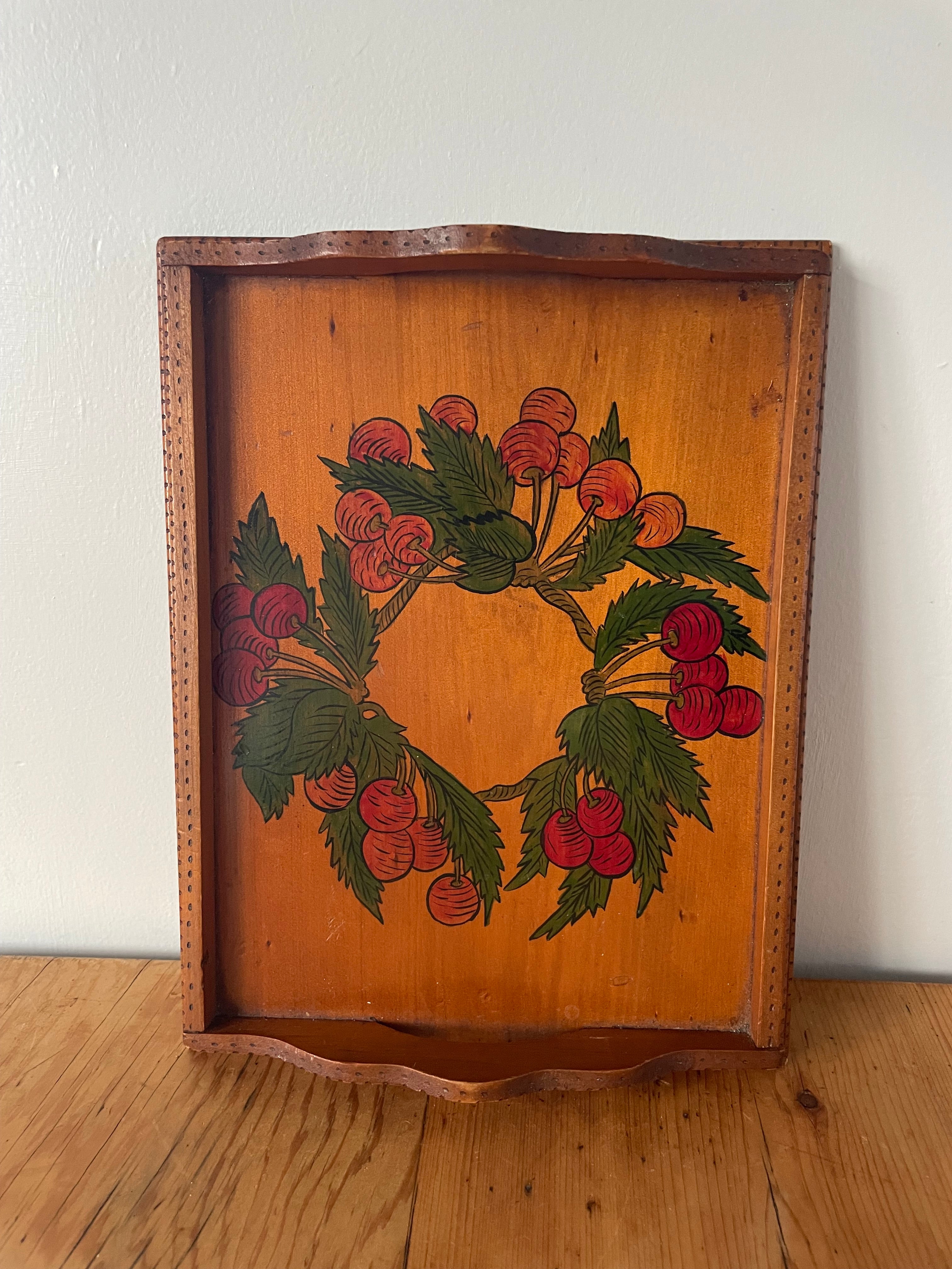 Vintage Wooden Pokerwork Tray