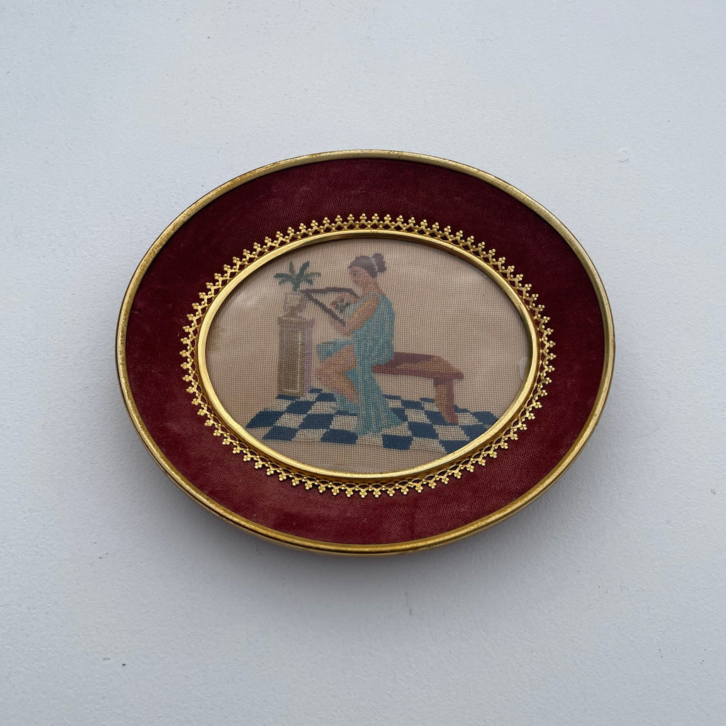 Antique Woman With Harp Needlepoint