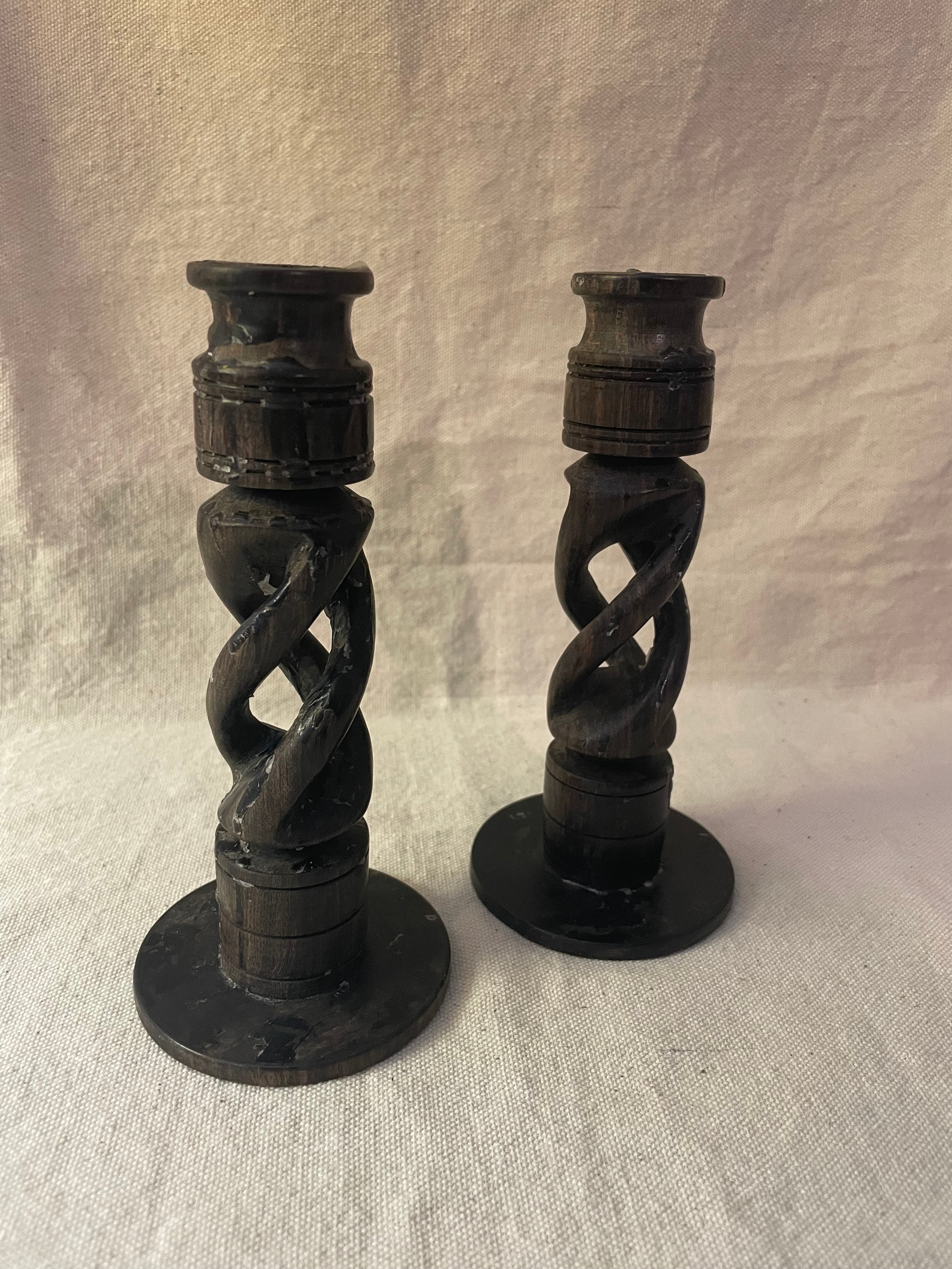 Vintage Carved Wooden Candleholders
