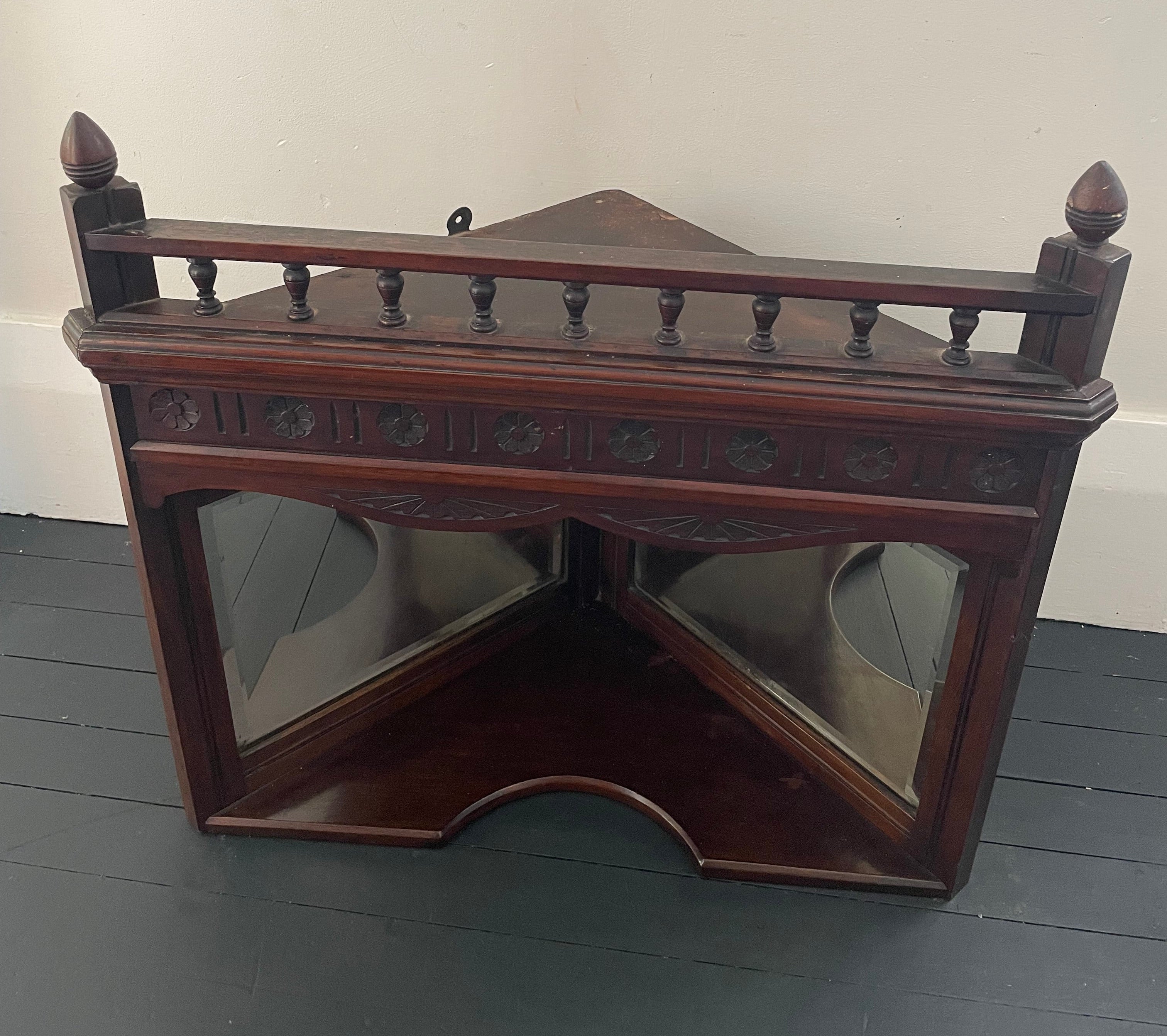 Antique Mirrored Diorama Corner Shelf