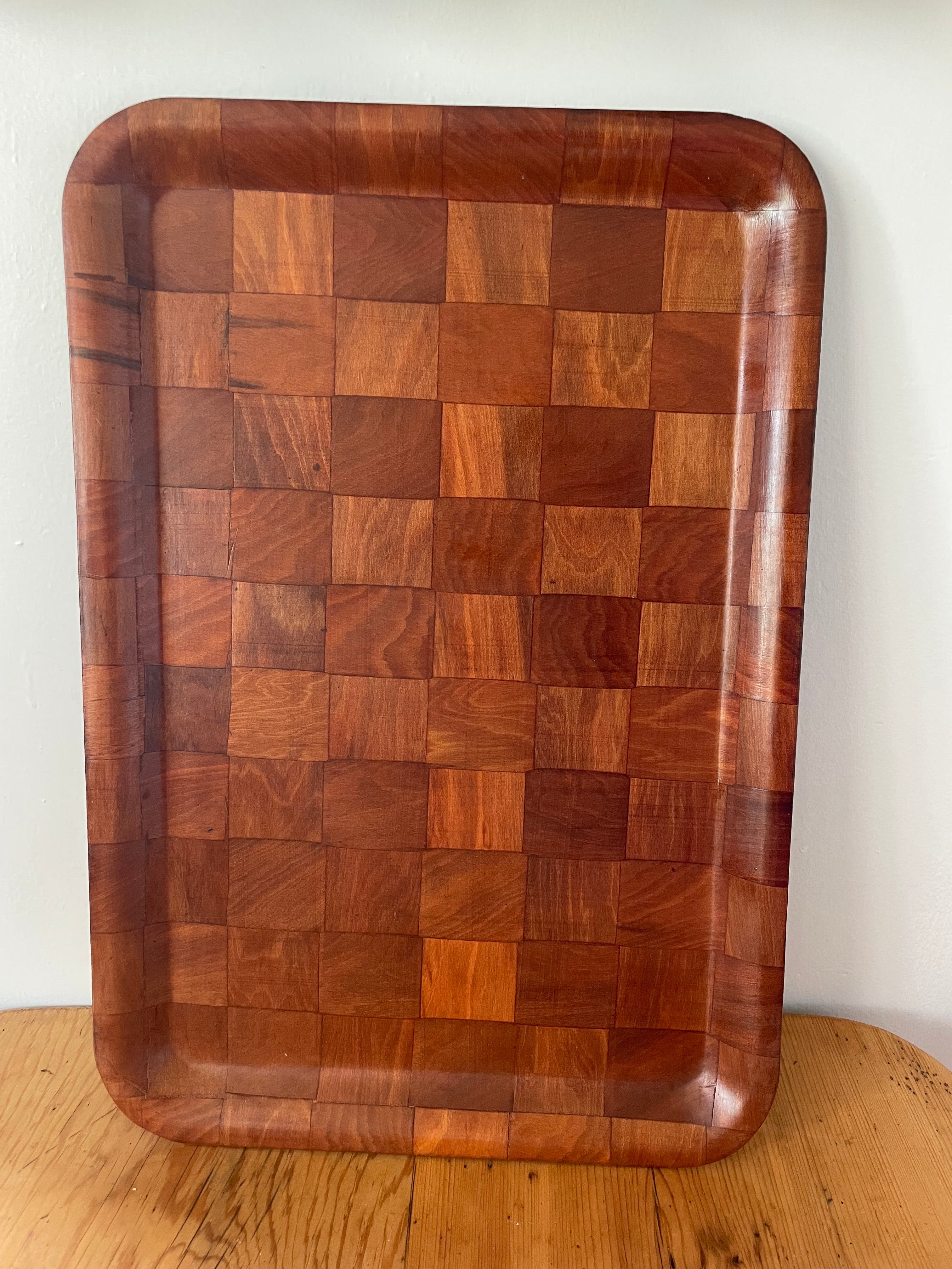 Vintage Checkered Bamboo Tray