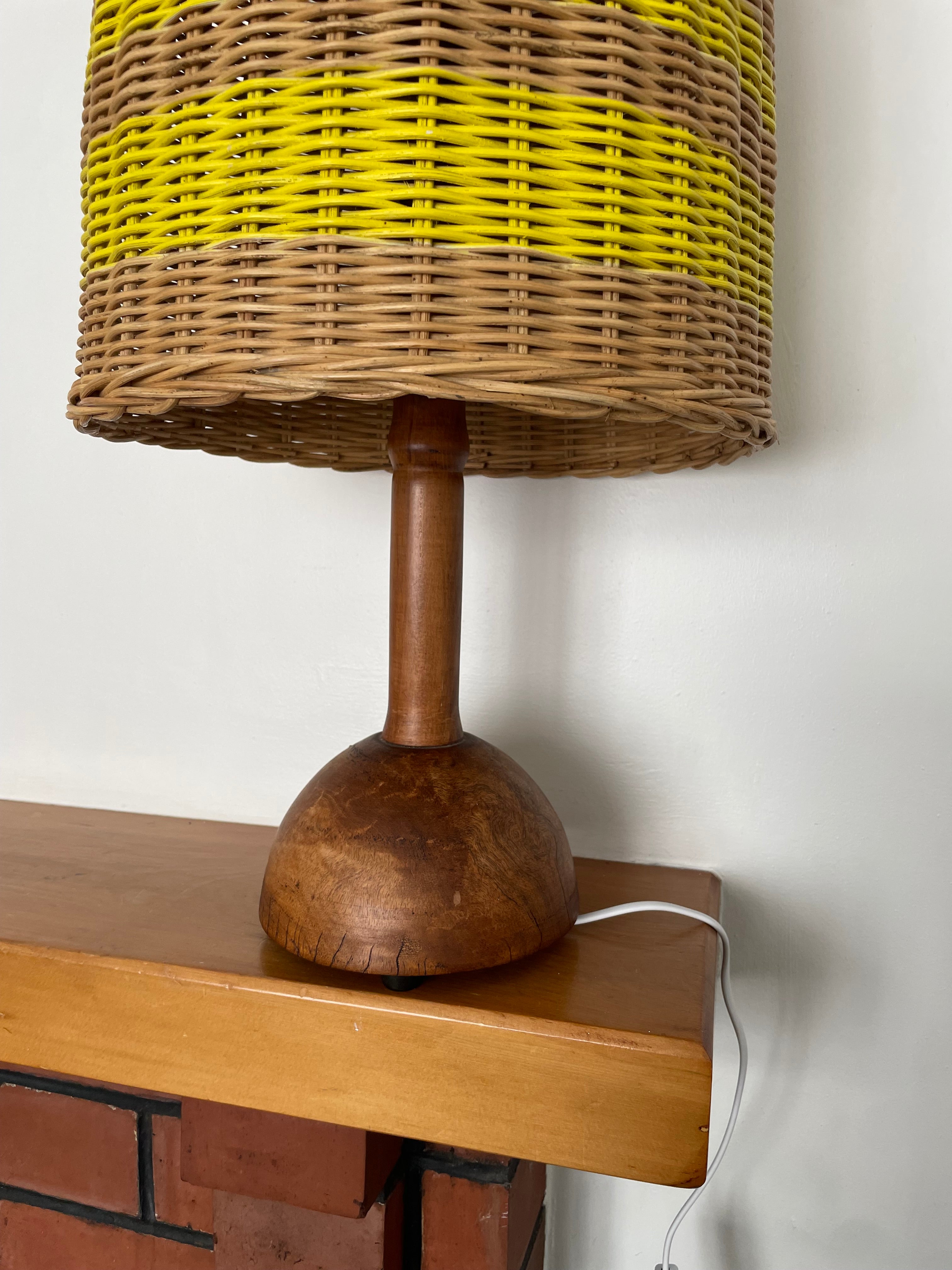 Large Vintage Lamp With Cane Shade