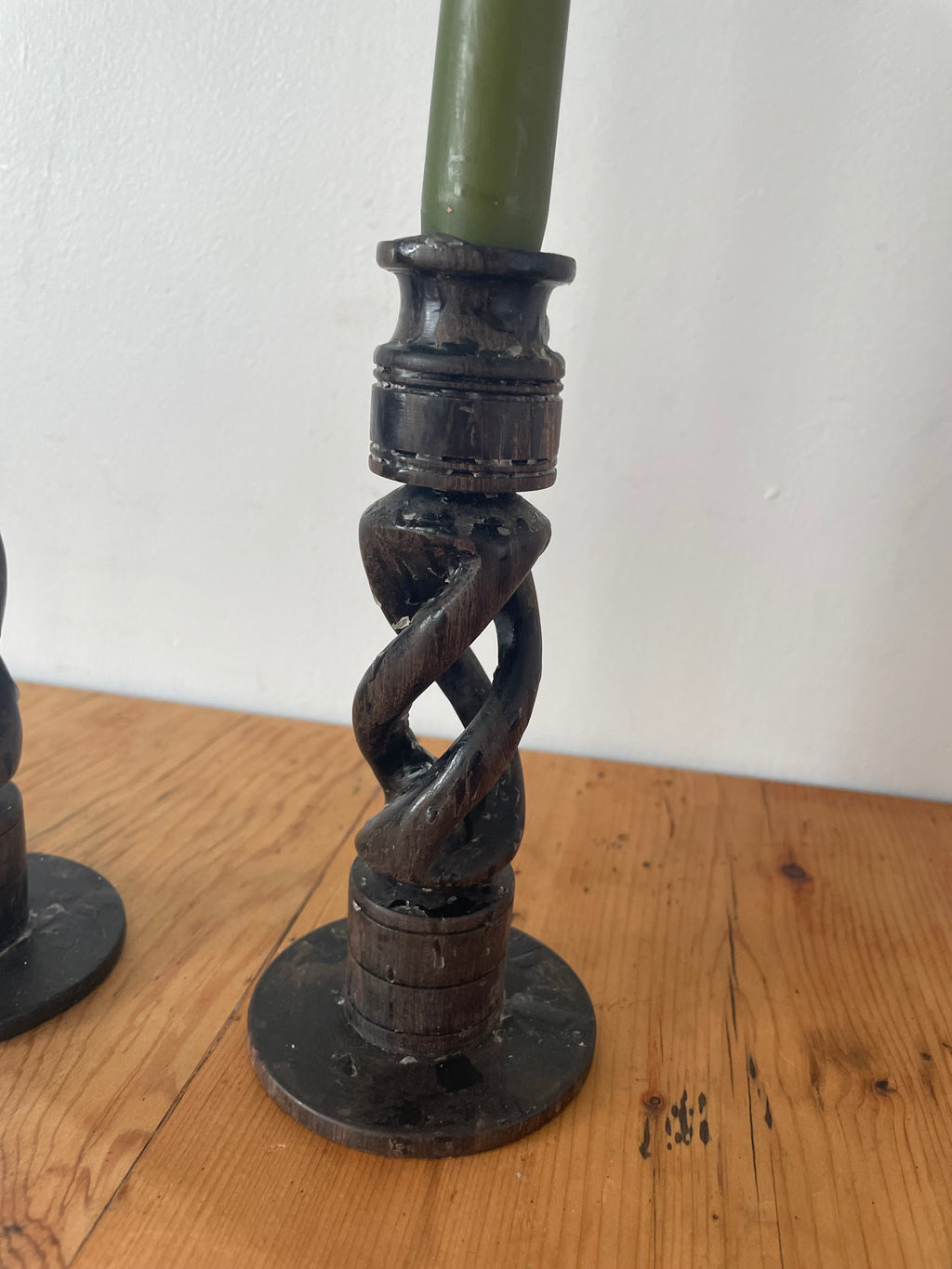 Vintage Carved Wooden Candleholders
