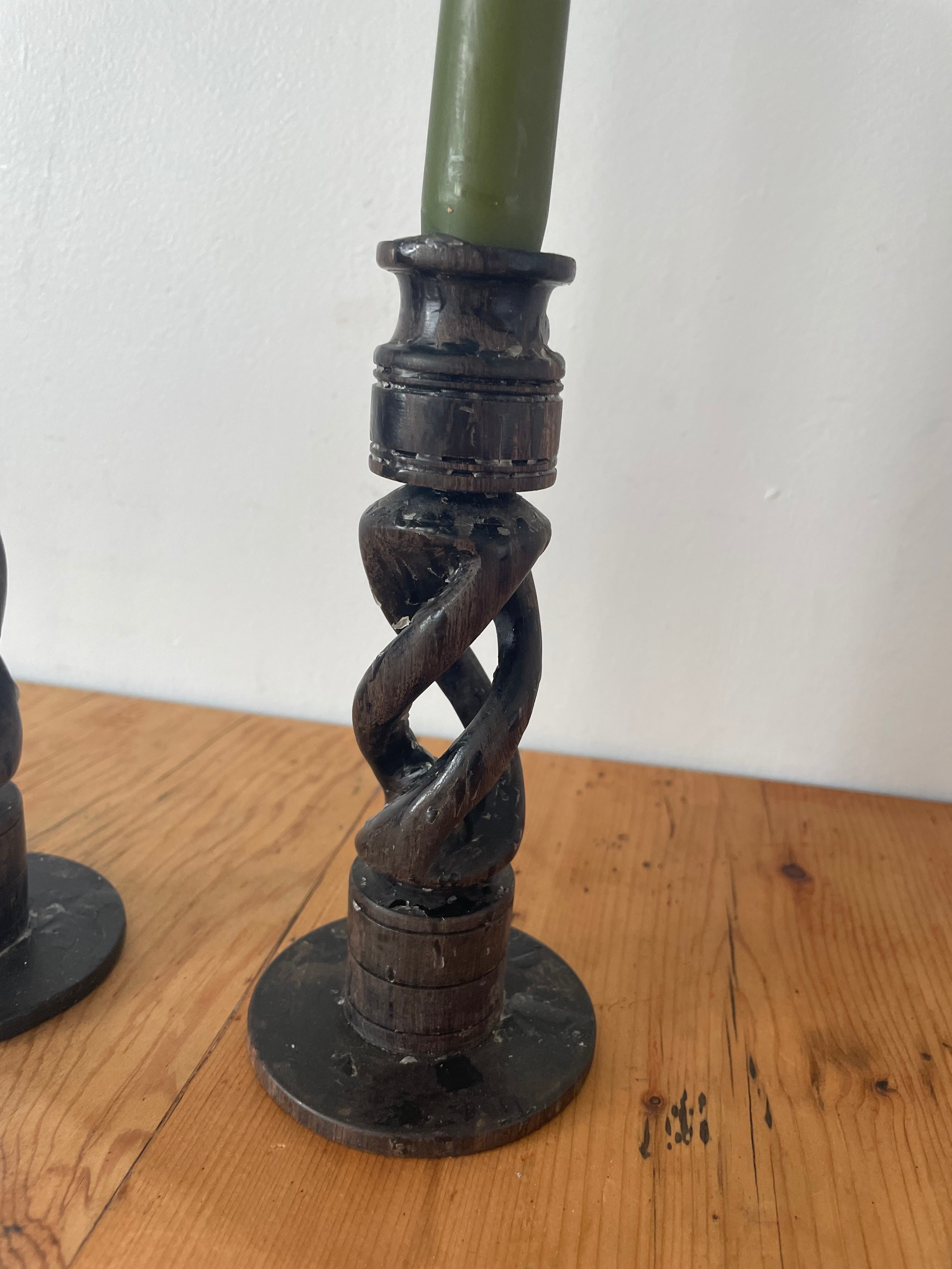 Vintage Carved Wooden Candleholders