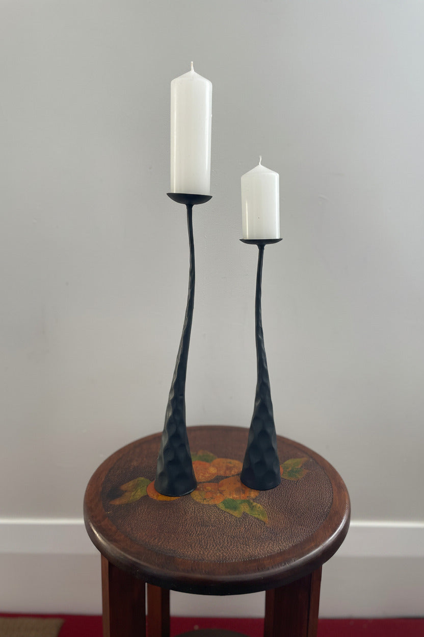 Brutalist Hammered Metal Candlesticks