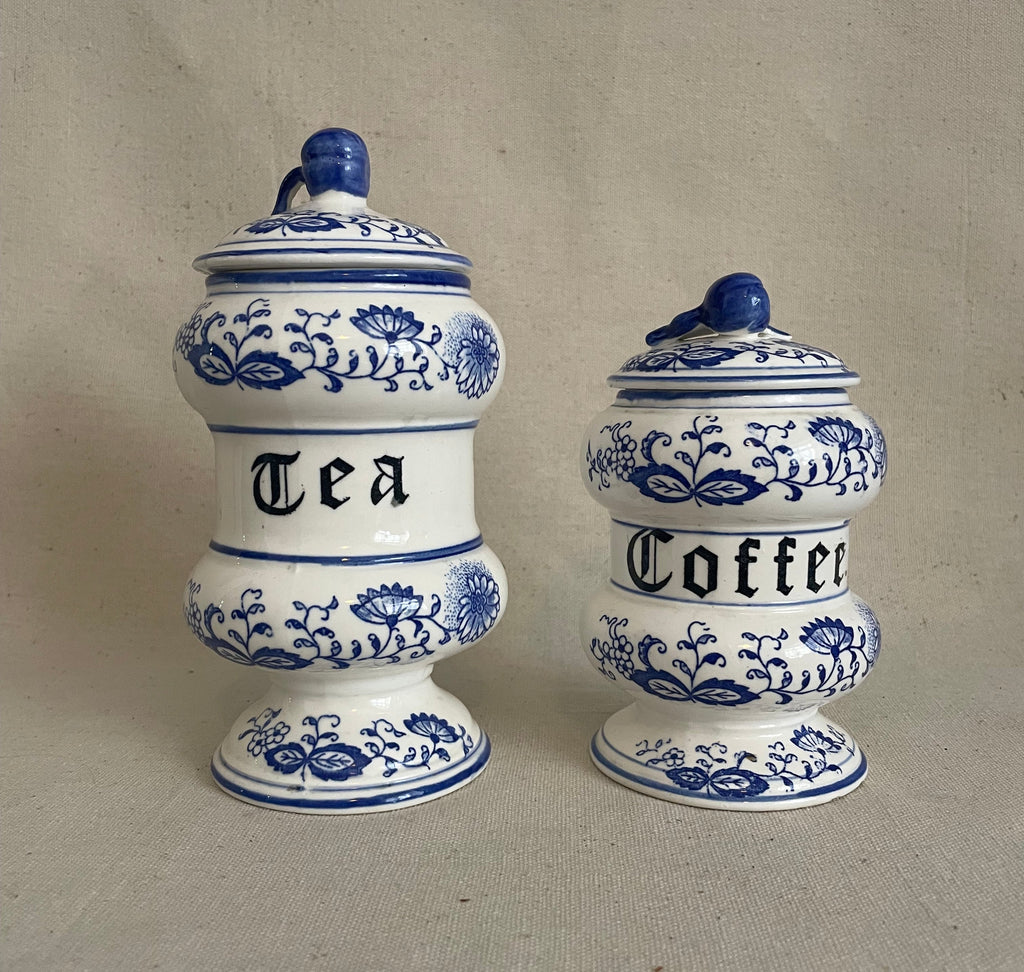 Blue & White Tea And Coffee Cannisters