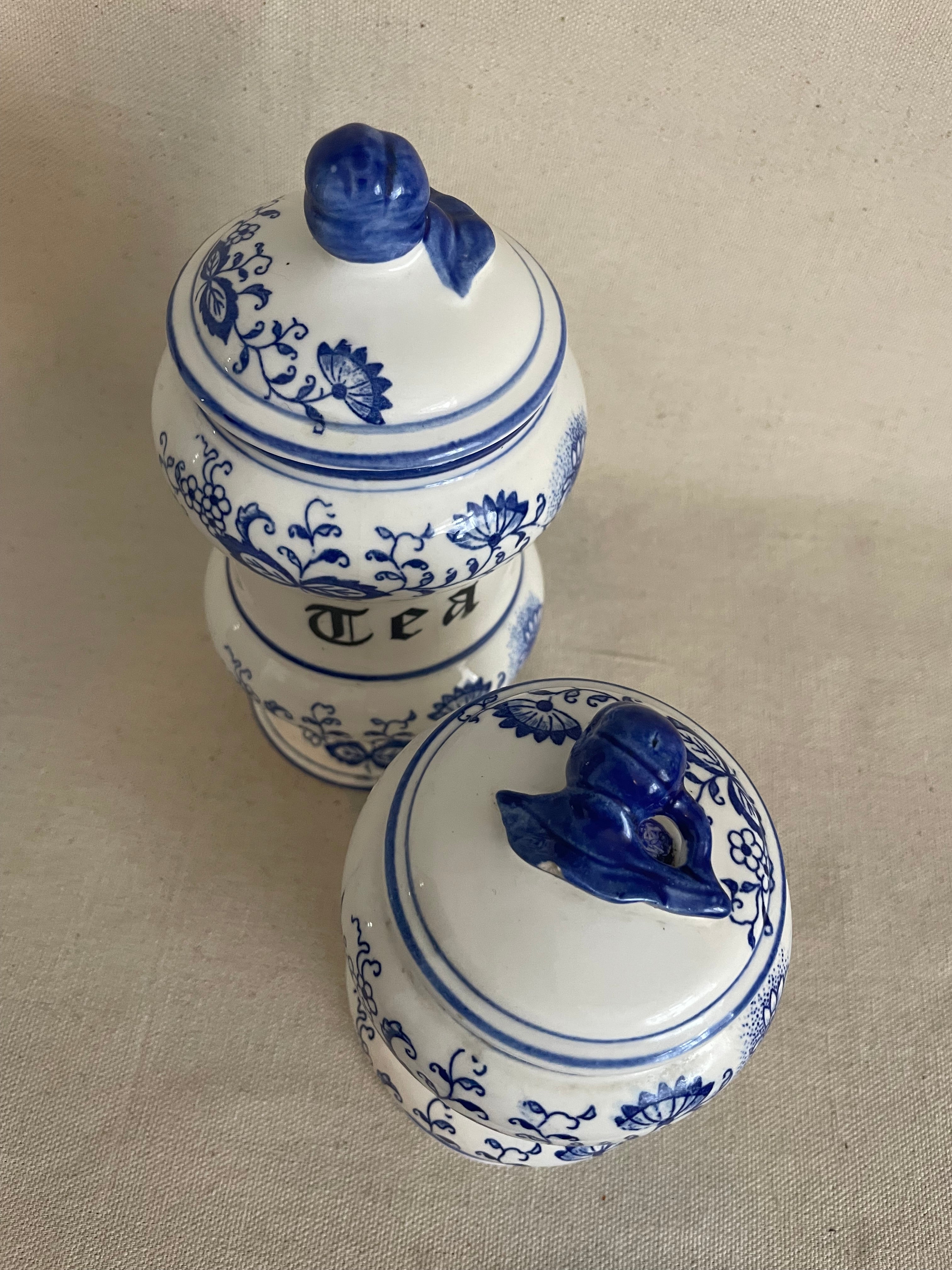 Blue & White Tea And Coffee Cannisters