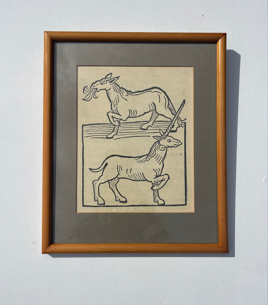 Horse & Unicorn Woodcut Print