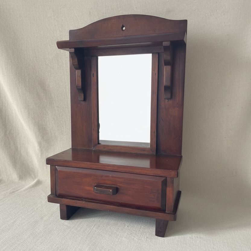 Wooden Standing Folk Mirror With Drawer