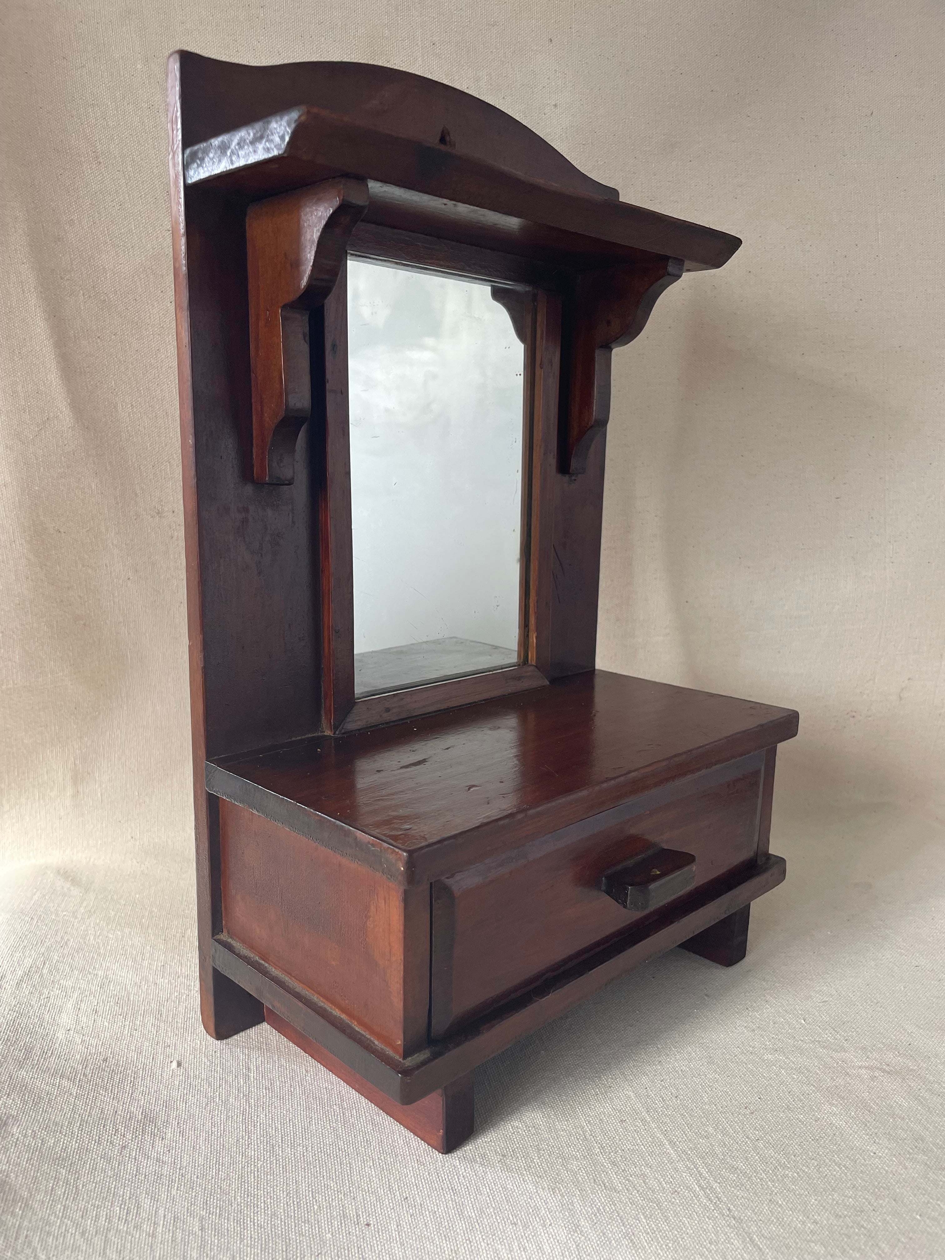Wooden Standing Folk Mirror With Drawer