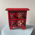 Red Mini Dresser With Porcelain Drawers