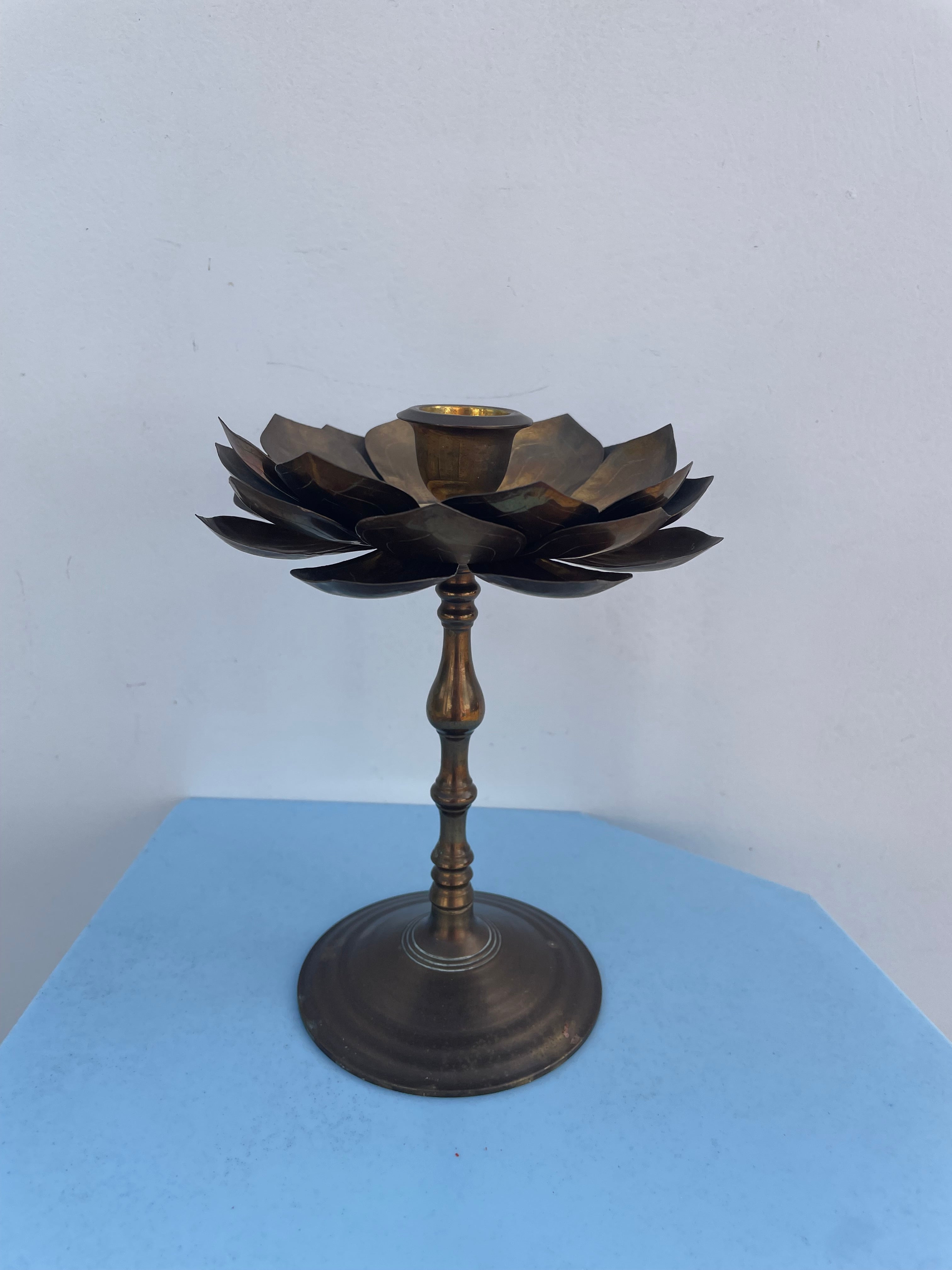 Vintage Brass Lotus Candleholder