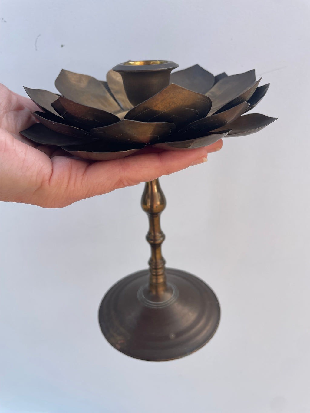 Vintage Brass Lotus Candleholder