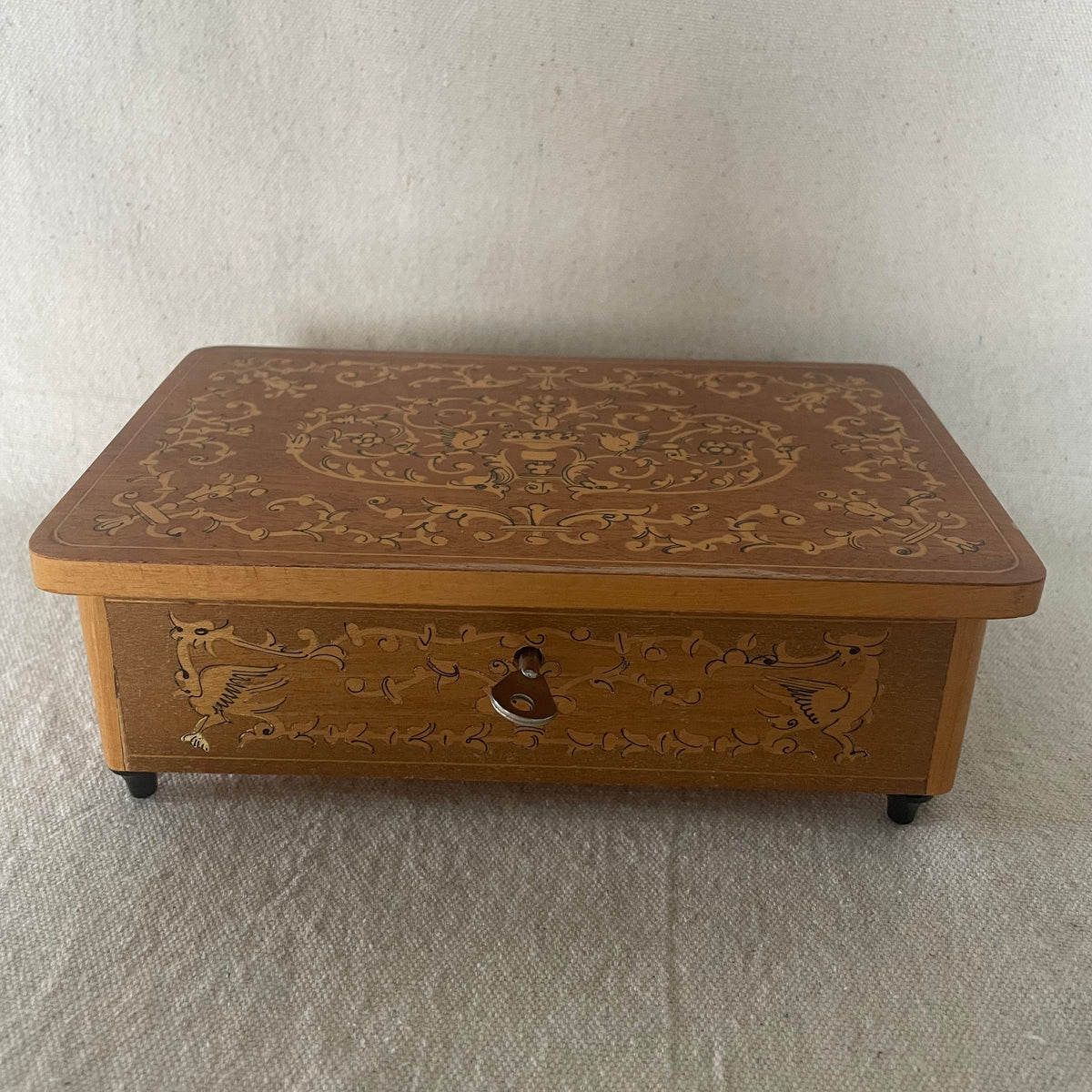 Vintage Italian Sorrento Inlaid Marquetry Music Box - Swiss Movement