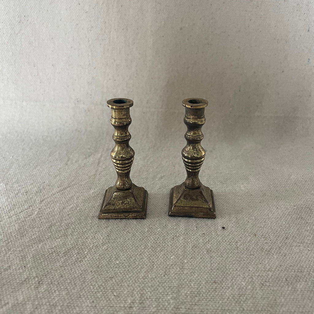 Circa 1960s Tiny Cast Brass Candle Holders