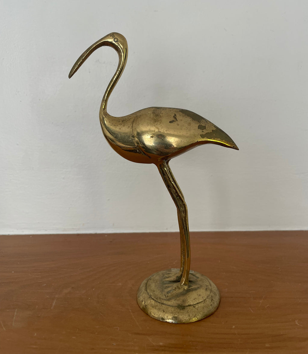 Vintage 1970s Hollywood Regency Solid Brass Ibis Figurine