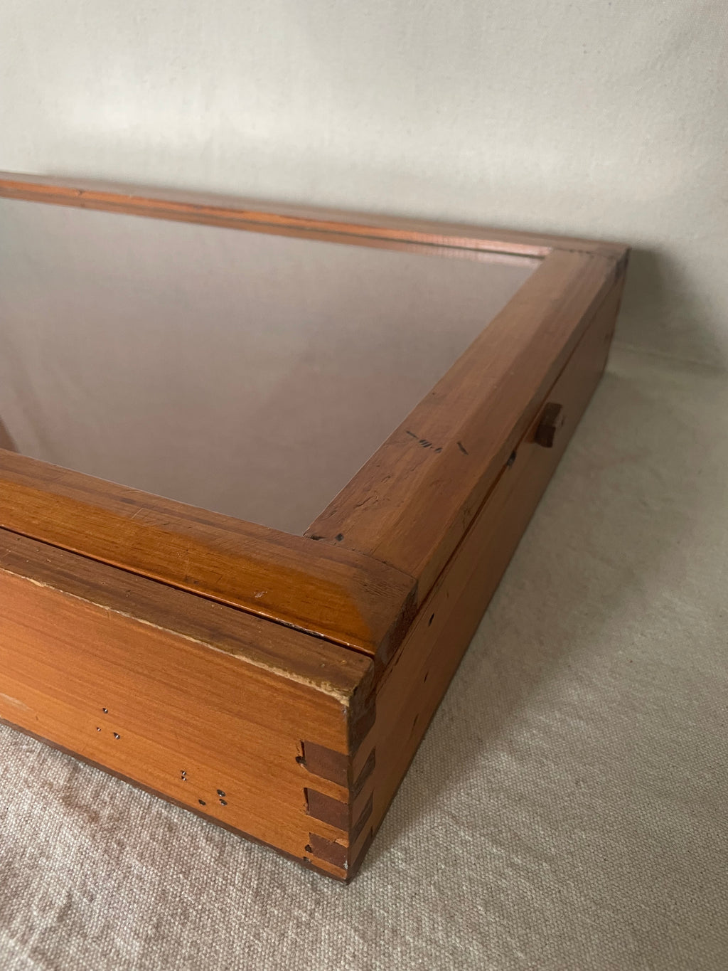 Vintage Solid New Zealand Kauri Display Case – Sliding Glass Shadow Box - Empty