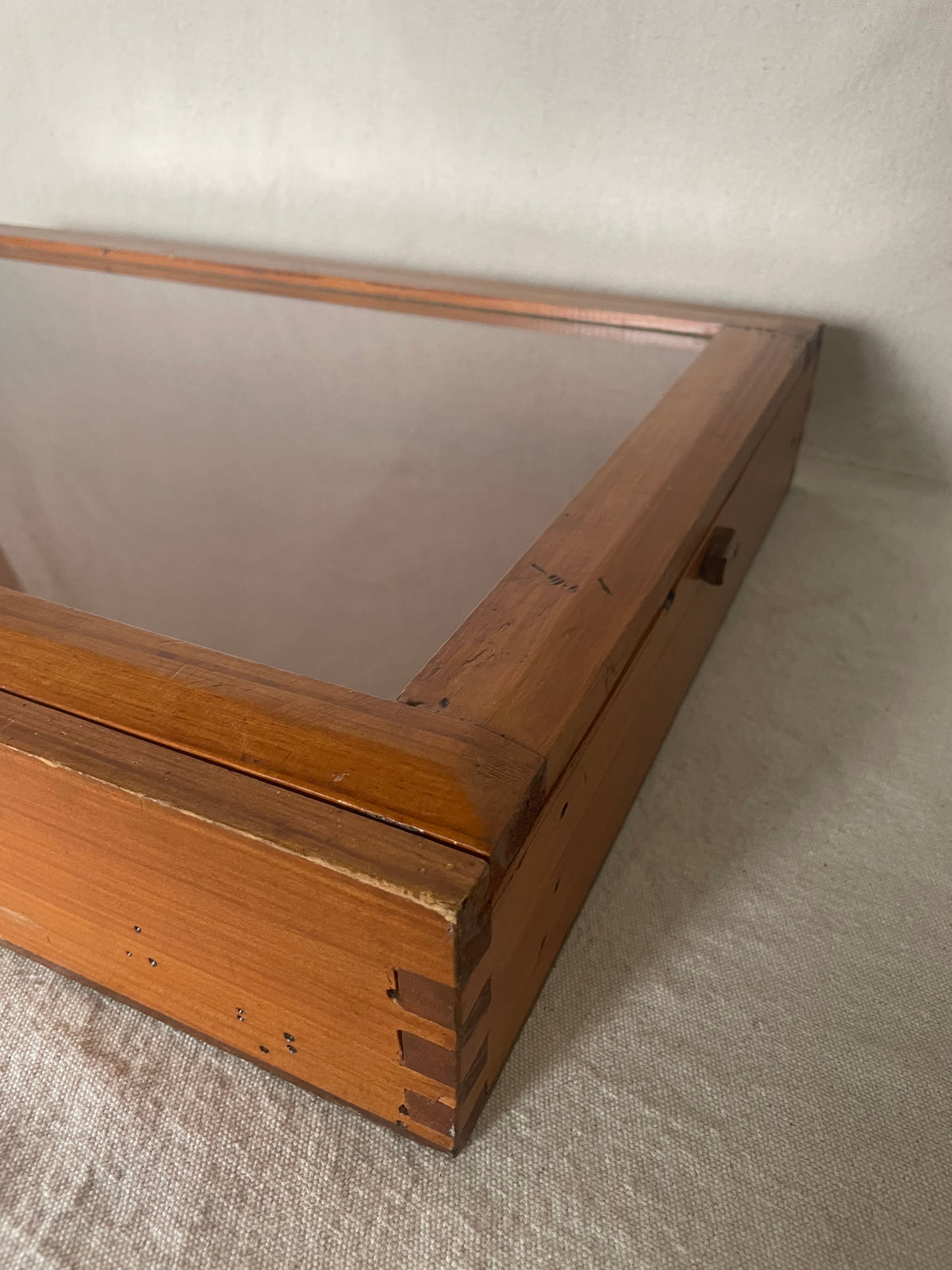 Vintage Solid New Zealand Kauri Display Case – Sliding Glass Shadow Box - Empty