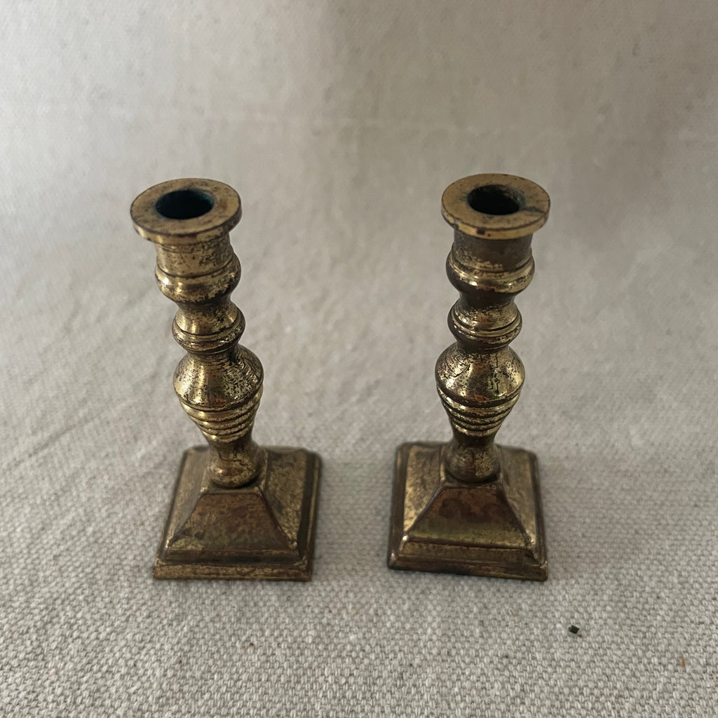 Circa 1960s Tiny Cast Brass Candle Holders